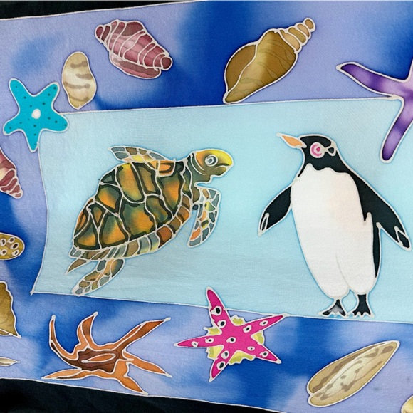 Redfish Designs Hand-Painted Aquatic Animal Silk Scarf - Picture 3 of 8